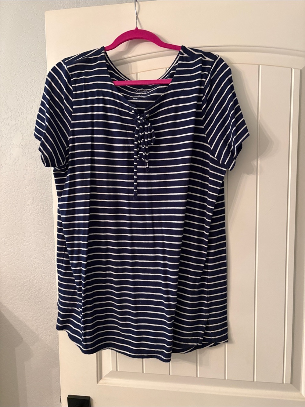 St. John's Bay Navy and White Striped Short Sleeve Tee